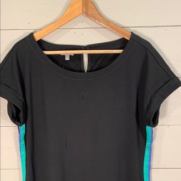 Talbots NWT Black Dress with Blue and Green Accent stripes down the sides large - Picture 3 of 13